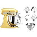 The German Outlet, KitchenAid, 4.8L Artisan Stand Mixer, Majestic Yellow + Pouring Shield & Extra Bowl